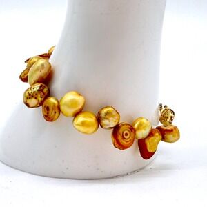 Golden/ Metallic Freshwater Pearl Bracelet & Earrings Set‎ 1/20 14K GF Posts